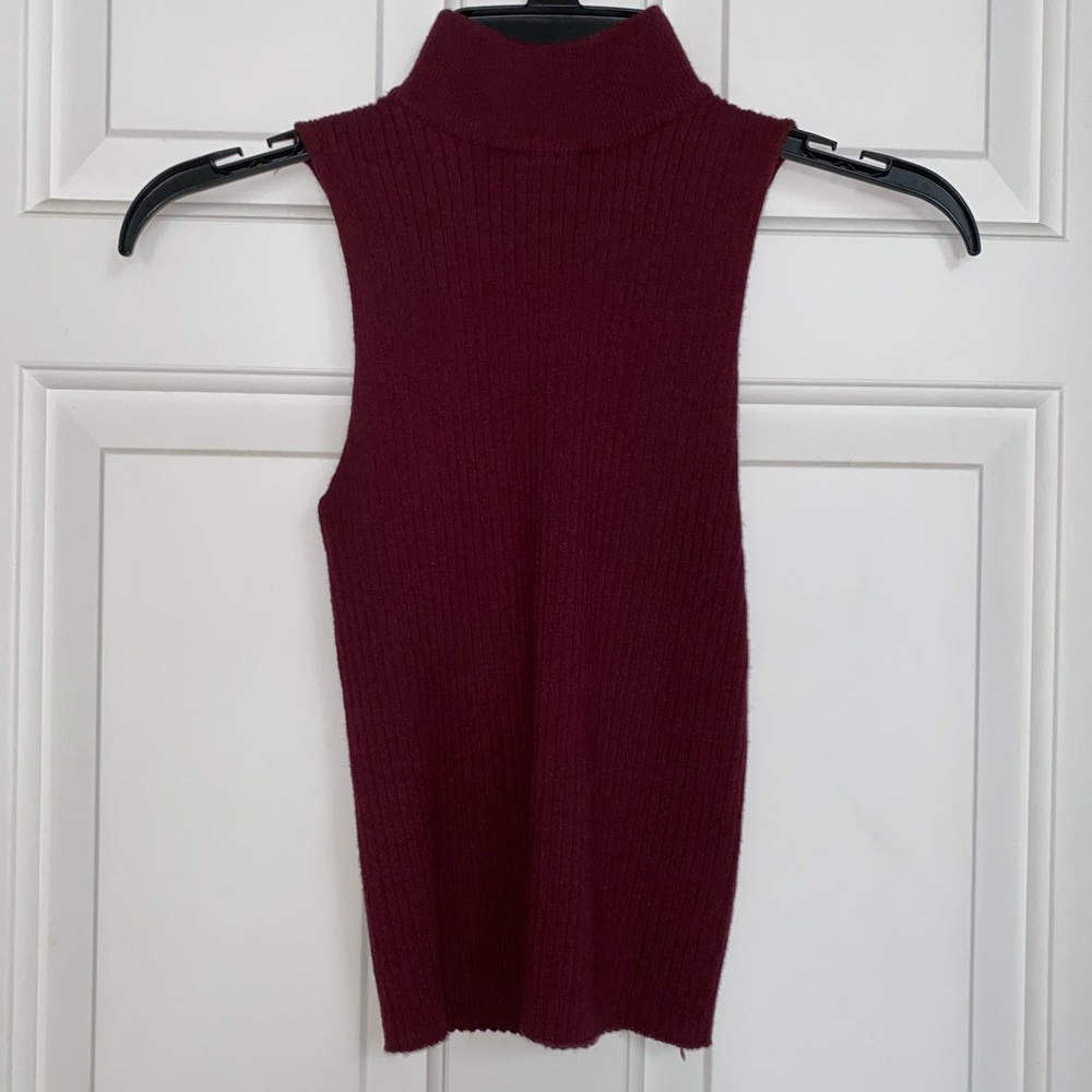 Maroon, full-body length sleeveless top